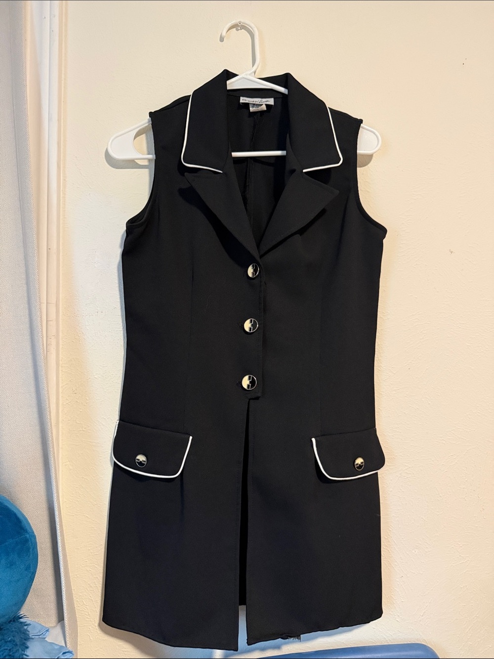 Sleeveless Black Contrast-Trim Long Vest Jacket